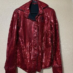 Glamorous Red Sequin Button Down Shirt